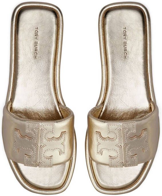 Tory Burch Slippers met dubbele T Goud