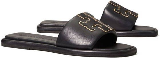 Tory Burch Slippers met dubbele T Zwart