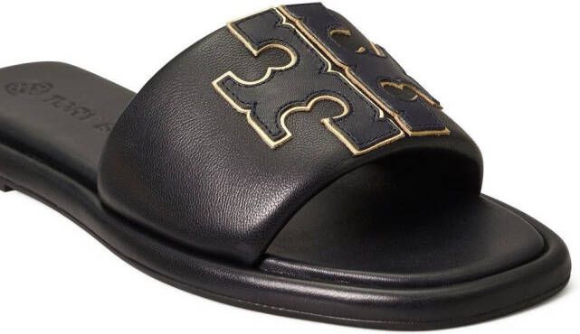 Tory Burch Slippers met dubbele T Zwart