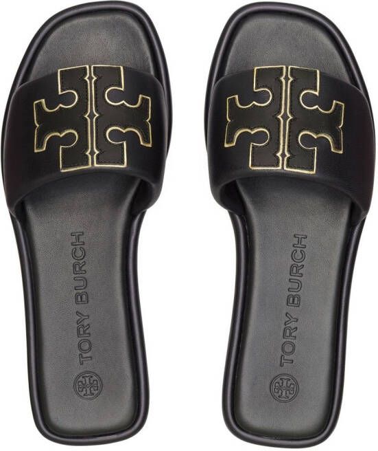 Tory Burch Slippers met dubbele T Zwart