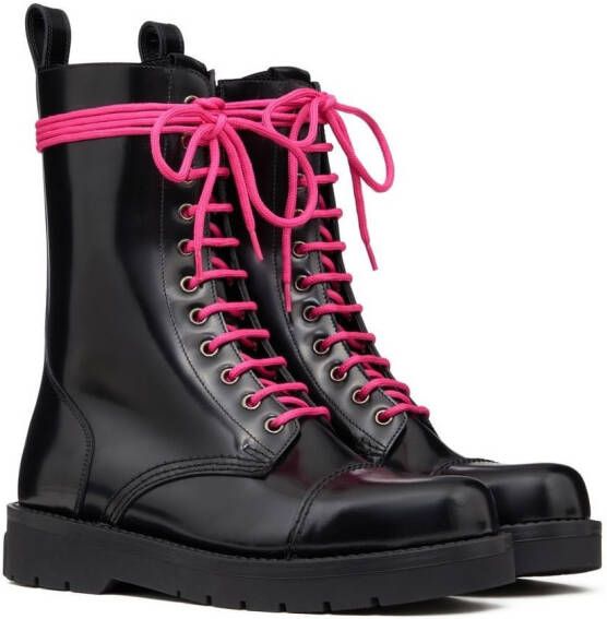 Valentino Garavani Untitled leren combat boots Zwart