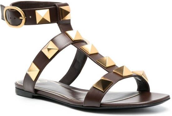 Valentino Garavani Rockstud leren sandalen Bruin