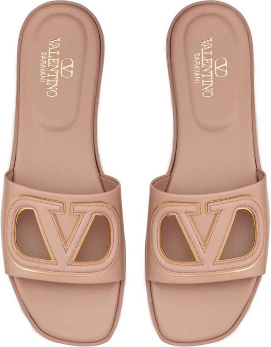 Valentino Garavani VLogo leren slippers Beige