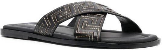 Versace Greca leren slippers Zwart