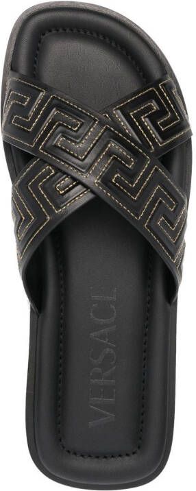 Versace Greca leren slippers Zwart