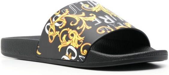 Versace Jeans Couture Slippers met 'Barocco' print Zwart