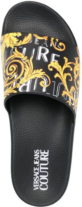 Versace Jeans Couture Slippers met 'Barocco' print Zwart