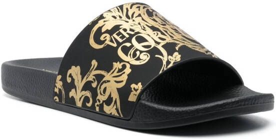 Versace Jeans Couture Slippers met 'Barocco' print Zwart