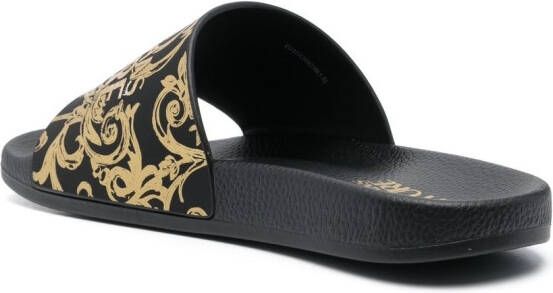 Versace Jeans Couture Slippers met 'Barocco' print Zwart