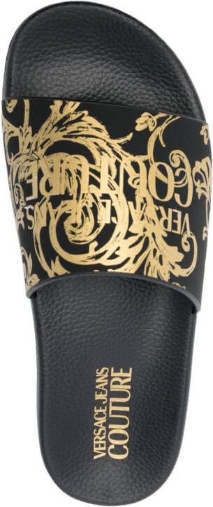 Versace Jeans Couture Slippers met 'Barocco' print Zwart