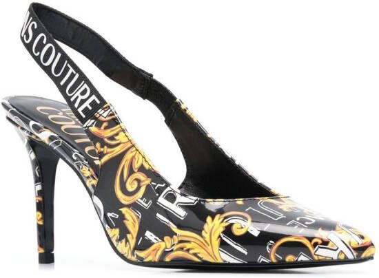 Versace Jeans Couture Slingback pumps met logoprint Zwart