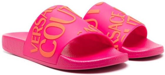 Versace Jeans Couture Slippers met logoprint Roze