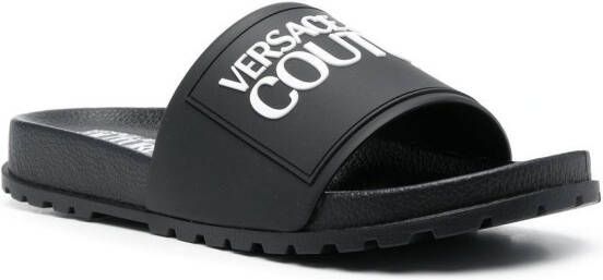 Versace Jeans Couture Slippers met logoprint Zwart