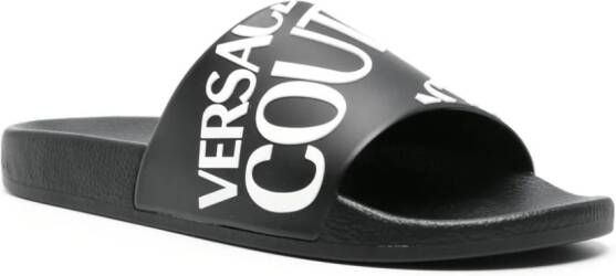 Versace Jeans Couture Slippers met logo-reliëf Zwart