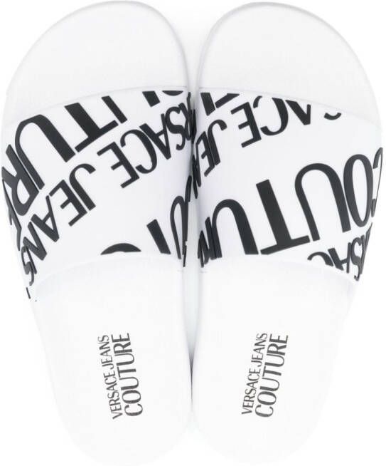 Versace Jeans Couture Slippers met logoprint Wit