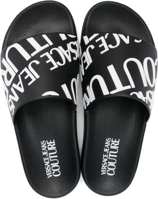 Versace Jeans Couture Slippers met logoprint Zwart