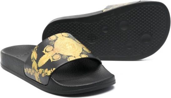 Versace Kids Badslippers met Medusa-print Zwart