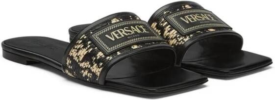 Versace Theia Barocco raffia slippers Zwart