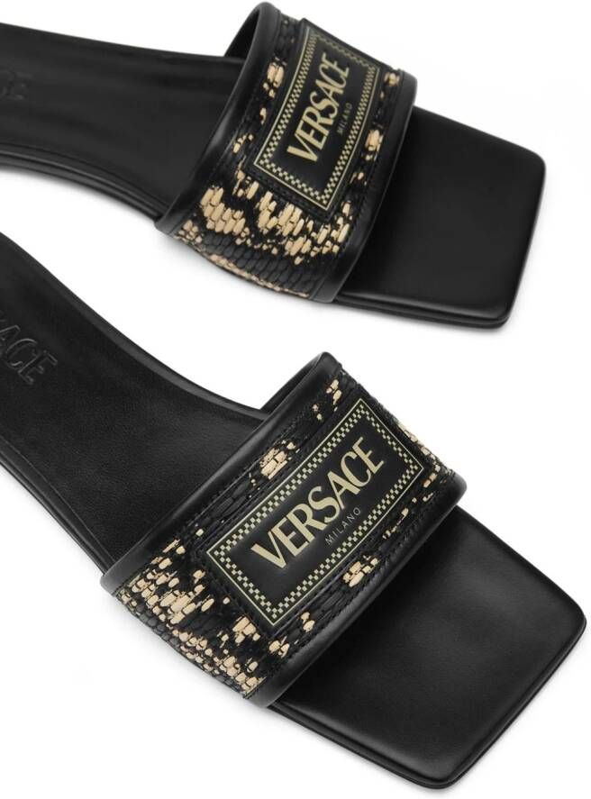 Versace Theia Barocco raffia slippers Zwart