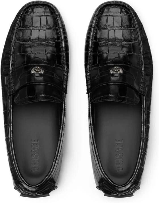 Versace Medusa loafers met krokodillen-reliëf Zwart