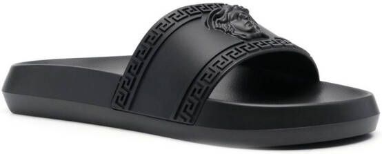 Versace Palazzo slippers met Medusaplakkaat Zwart