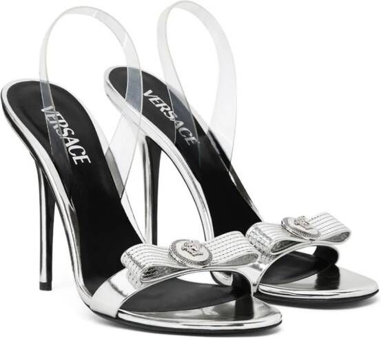 Versace Gianni Ribbon 110mm metallic sandalen Zilver