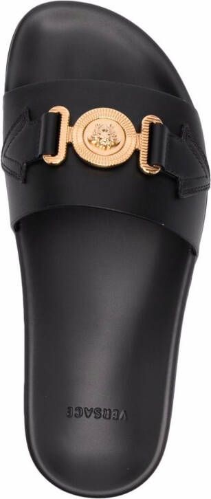 Versace Slippers met logoplakkaat Zwart