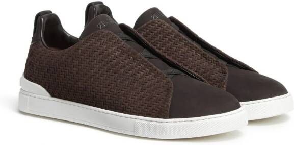 Zegna Triple Stitch Pelletessuta sneakers Bruin