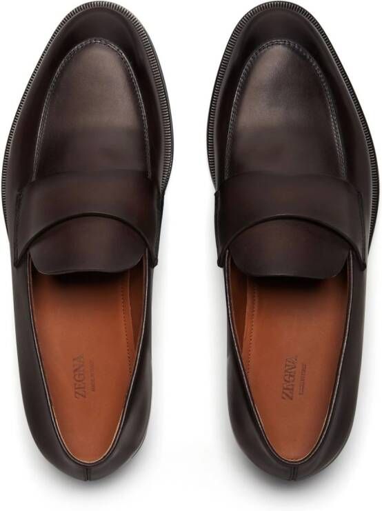 Zegna Torino leren loafers Bruin