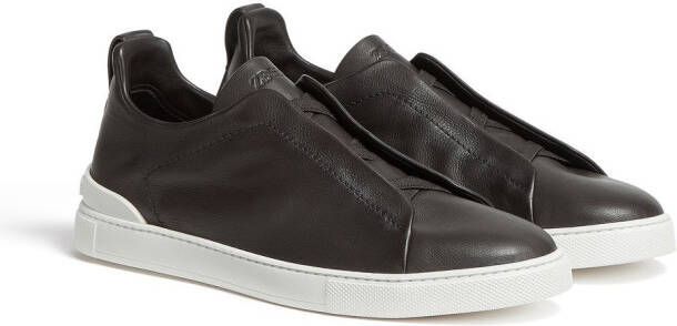 Zegna Secondskin Triple Stitch leren sneakers Bruin