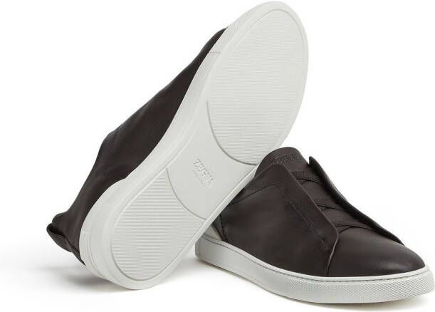 Zegna Secondskin Triple Stitch leren sneakers Bruin