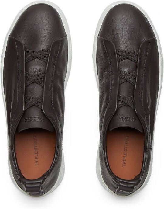 Zegna Secondskin Triple Stitch leren sneakers Bruin