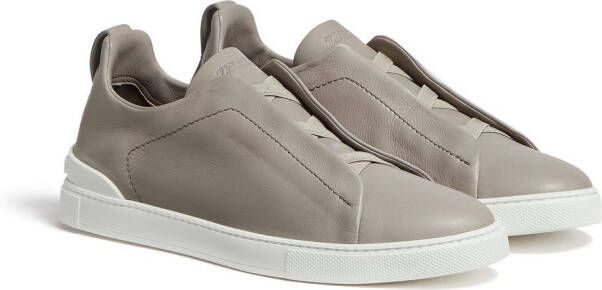 Zegna Secondskin Triple Stitch leren sneakers Grijs