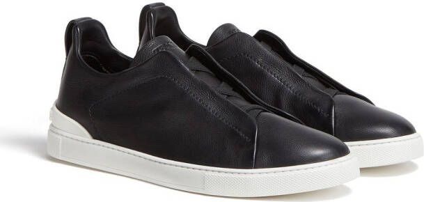 Zegna Secondskin Triple Stitch leren sneakers Zwart