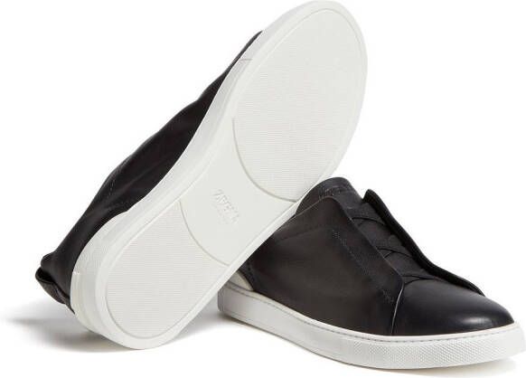 Zegna Secondskin Triple Stitch leren sneakers Zwart