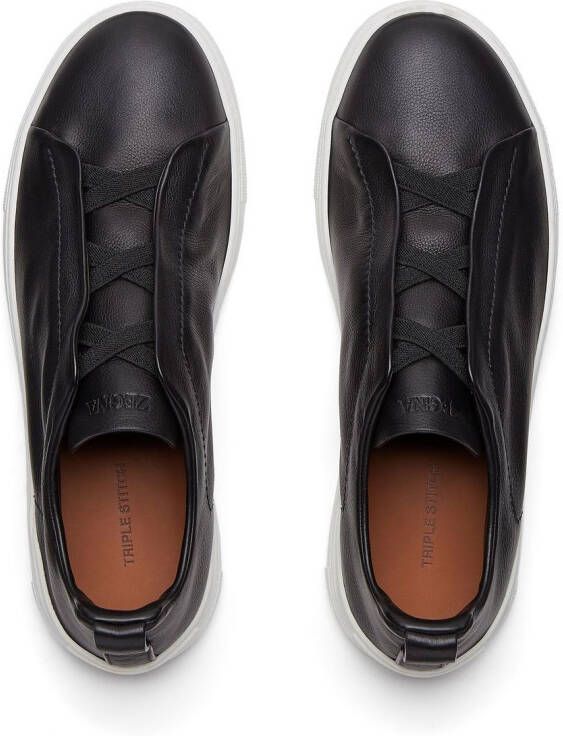 Zegna Secondskin Triple Stitch leren sneakers Zwart