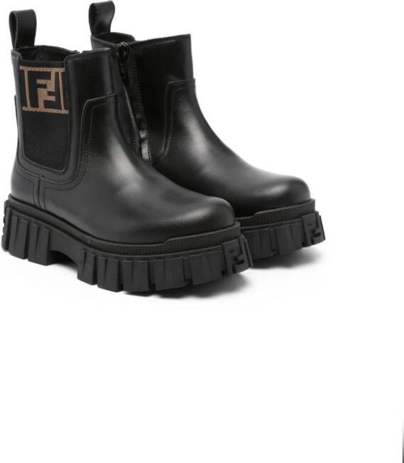 Fendi Kids Leren laarzen Zwart