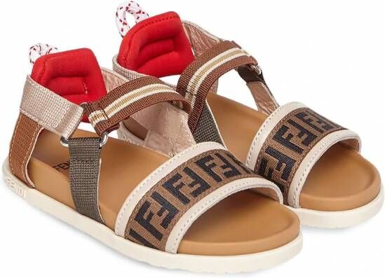 Fendi Kids Sandalen met logoprint Bruin