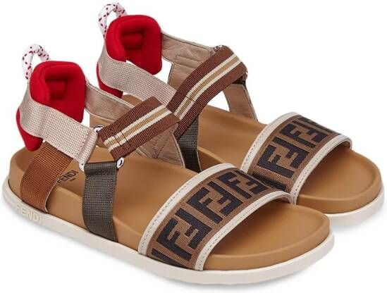 Fendi Kids Sandalen met logoprint Bruin