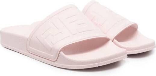 Fendi Kids Slippers met logo-reliëf Roze