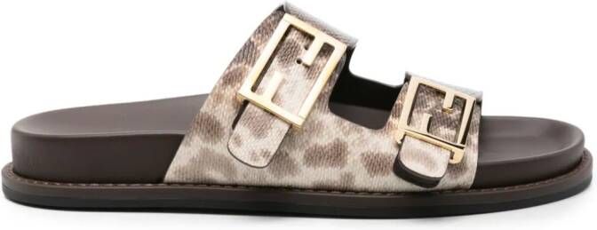 FENDI Slippers met slangenleer-effect Bruin