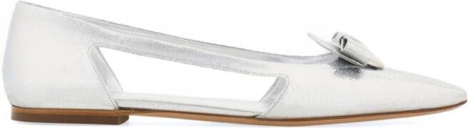 Ferragamo Drop Bow leren ballerina's Zilver