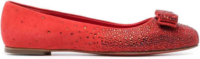 Ferragamo Ballerina's verfraaid met strass Rood