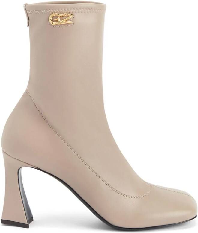 Giuseppe Zanotti Alethaa 85 mm enkellaarzen met logoplakkaat Beige