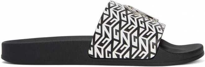 Giuseppe Zanotti Brett slippers met monogram Zwart