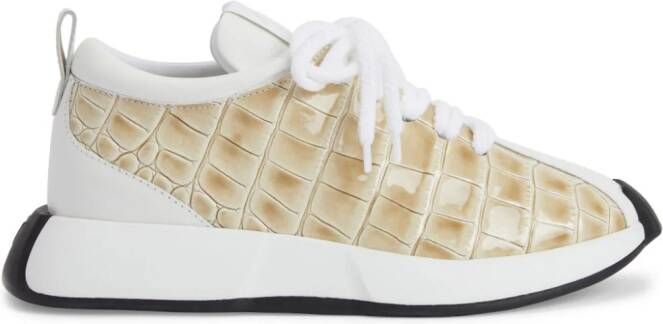 Giuseppe Zanotti Ferox sneakers met krokodillen-reliëf Beige