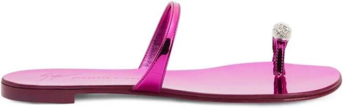 Giuseppe Zanotti Ring teenslippers verfraaid met kristallen Roze