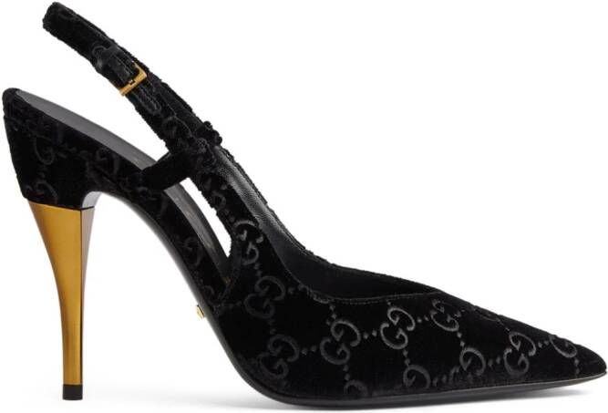 Gucci GG 105mm fluwelen slingback pumps Zwart