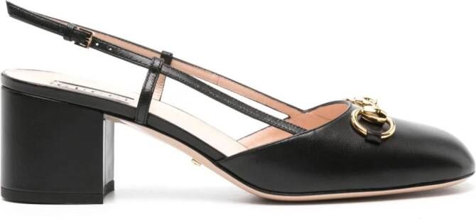 Gucci Horsebit 60mm leren slingback pumps Zwart