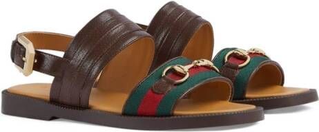 Gucci Kids Horsebit Web leren sandalen Bruin